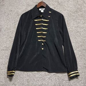 E.K. Designs Woman’s Black Gold Button Front Embellished Blouse Top Size 6